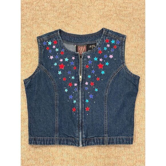 VTG Signature GJ Gordon & James Women's Embroidered Denim Vest Blue Small NWT - Picture 1 of 9